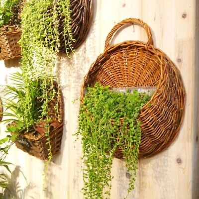 #ad #ad Hand Made Wicker Rattan Flower Planter Wall Hanging Wicker Rattam Basket Garden $8.56
