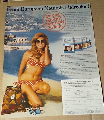 #ad 1970 print ad Alberto European Naturals hair color sexy GIRL bikini Advertising $8.99
