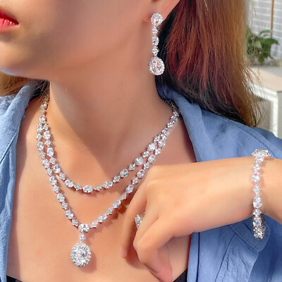 #ad Women Gorgeous Silver Plated Round Cubic Zirconia Wedding Party Jewelry Set Gift $37.10