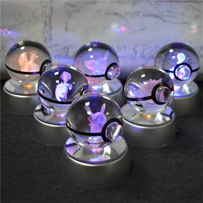 #ad Pokemon 3D Crystal Ball Figure Pokeball Led Light Base Toys Christmas Gift Lamp $23.82