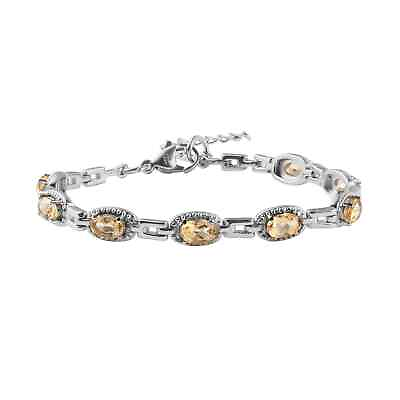 #ad Stainless Steel Natural Citrine Bracelet Gift Jewelry for Women Size 6.5quot; Ct 4.3 $17.49