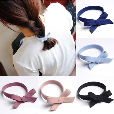 #ad 1Pcs Solid Color Bow Knotted Hair Rubber Band Hair Ties High Elastic Hair Rope C $1.49