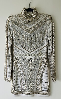 #ad Peace Love Missguided White Silver amp; Gold Embellished Mini Dress Size 8 UK GBP 99.00