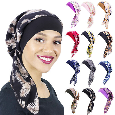 #ad Women Hijab Hat Turban Head Scarf Chemo Cap Hair Loss Long Tail Bonnet $3.44