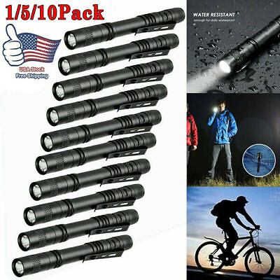 #ad 1 5 10x LED Flashlight Clip Mini Light Penlight Pocket Portable Pen Torch Lamp $12.91