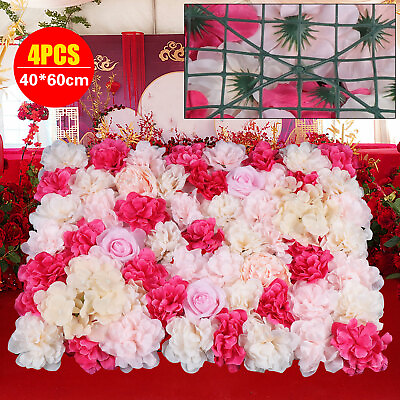 #ad 4pcs Flower Panels Artificial Flowers Wall Home Decor Wedding Party Background $41.80