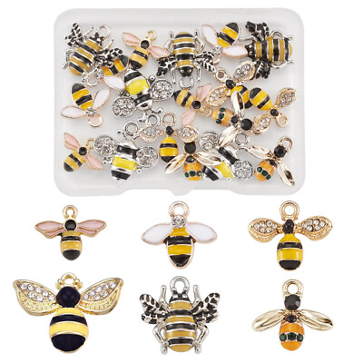 #ad 1 Box Alloy Enamel Rhinestones Bees Pendants Charms for Jewelry Crafts Making $9.89