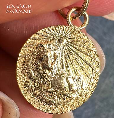 #ad 14k Gold Lion Aslan Sunburst Medallion Disc Pendant *Video* $399.00