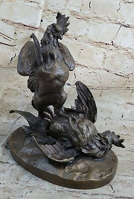 #ad Pair Bronze Asian Rooster Cock Fight Sculpture Hand Made Classic Artwork Birds $149.50