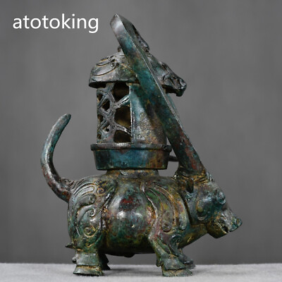 #ad 9.6quot;China Antique Han Dynasty bronze cowlantern $477.30