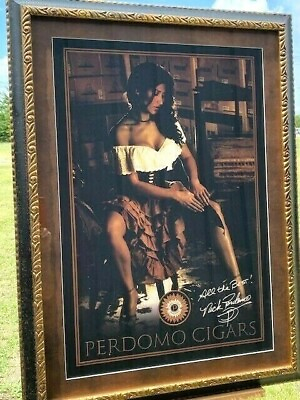 #ad MUSEUM QUALITY FRAMED PERDOMO CIGAR AD PRINT w PRINTED AUTOGRAPH ON CANVAS BOARD $975.00