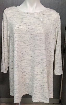#ad Eliane Rose Shirt Women#x27;s 1X White Gray Marbled 3 4 Length Sleeve Flowy $19.98