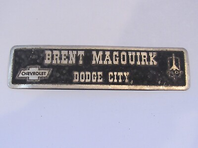 #ad Vintage Brent Magouirk Chevrolet Dodge City Kansas Metal Dealer Badge Emblem Tag $35.00