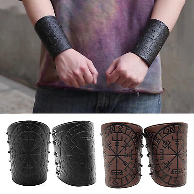 #ad #ad PU Leather Arm Guards Gauntlet Wristband Medieval Bracers Viking Cosplay $11.55