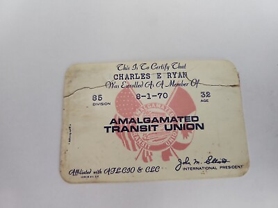 #ad Vintage 1970 Amalgamated Transit Union Membership Card Cracked Taped $9.00