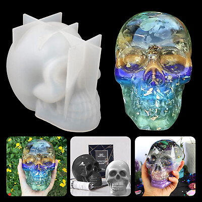 #ad 3D Skull Head DIY Silicone Resin Mold Halloween Decor Epoxy Casting Mould Craft $10.48