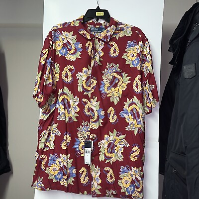 #ad Polo Ralph Lauren 100% Viscose Red Floral Hawaiian Shirt Men’s Size XL NWT $93.75