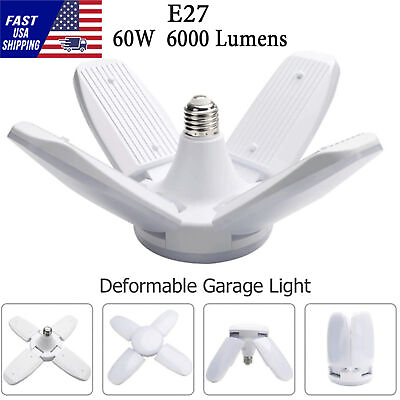 #ad 60W E27 LED Deformable Workshop Light Garage Ceiling Bulb Fixture Folding Lamp $8.99