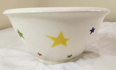 #ad Terramoto Ceramic Large Mixing Bowl Stars White Blue Red Yellow $17.50