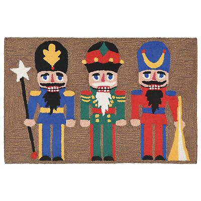 #ad Front Porch Christmas Nutcracker Multi Indoor Outdoor Rug 2#x27; X 3#x27; Red $56.35