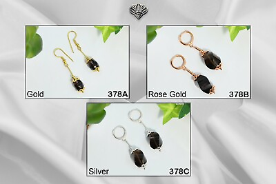 #ad Smoky Topaz Faceted Twisted Cut Stone Plated Earrings Gemstone Gift For her $72.22
