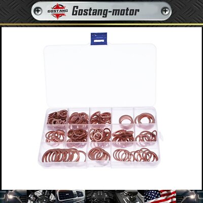 #ad 12 Sizes 280Pcs Kit Assorted Solid Copper Crush Washers Seal Flat Ring with Case $15.10