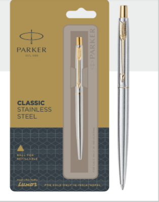 #ad PARKER CLASSIC STAINLESS STEEL BALL PEN WITH GOLD TRIM $10.77