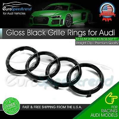 #ad Audi Rings Front Grille Hood Emblem Gloss Black Badge A1 A3 A4 S4 A5 S5 A6 S6 TT $16.99