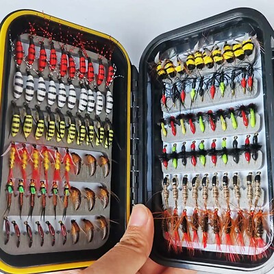 #ad #ad 24 120Pc Wet Dry Nymph Fly Fishing Lure Set Fake Flies for Trout Panfish Fishing $11.69