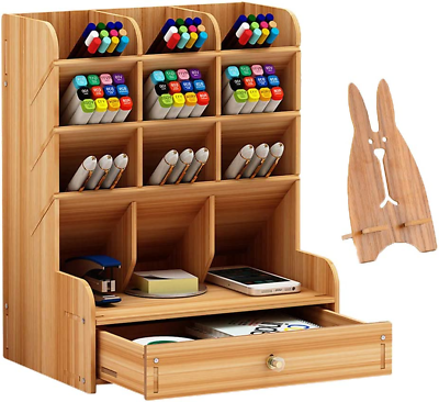 #ad Marbrasse Wooden Desk Organizer Multi Functional DIY Pen Holder Organizer $21.99