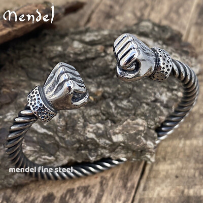 #ad MENDEL 8 Inch Mens Stainless Steel Viking Hand Fist Cuff Bangle Bracelet For Men $24.99