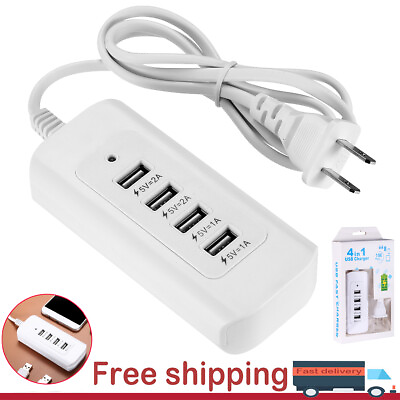 4 Multi Port Power USB Hub Wall Charger Fast Charging Station Desktop Cellphone $9.19