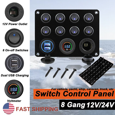 #ad Car 8 Gang 12V Switch Panel LED Rocker USB ON OFF Toggle For Boat Marine Caravan $26.99