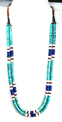 #ad 24quot; Long turquoise necklace double strand sterling silver $249.95