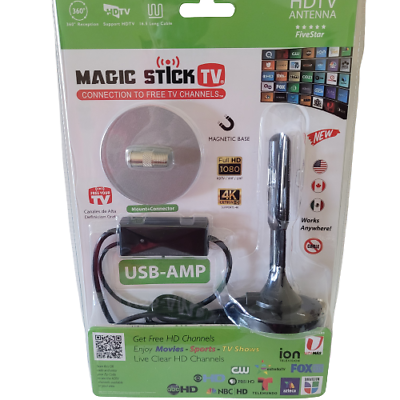 #ad Magic Stick TV HDTV Antenna Signal Booster MS 45 AMP Indoor Outdoor With Coax $21.49