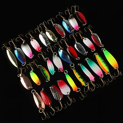 #ad 30Pcs Colorful Trout Spoon Metal Fishing Lures Spinner Baits Bass Tackle Kit US $19.73