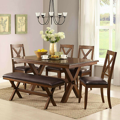 #ad Farmhouse Dining Room Table Set 6 Piece Wooden Kitchen Tables And Chairs Sets $600.90