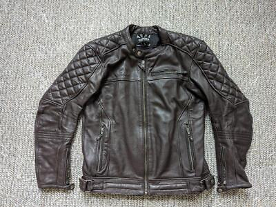 #ad Y2K vintage MOTORCYCLE brown jacket LEATHER cafe racer L oxford 42 harley 1990s $159.95