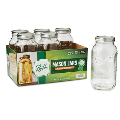 #ad Ball Wide Mouth 64oz Half Gallon Mason Jars with Lids amp; Bands 6 Count $16.44