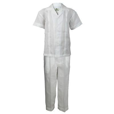 #ad Boys White Linen Set 3823 WHT Pleated Embroidered Shirt amp; Pant Sizes 4 to 18 $24.99