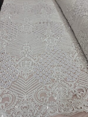 #ad Off White Bridal Beaded Lace 3d Chiffon Flowers Wedding Fabric By the Yard Gown $78.99