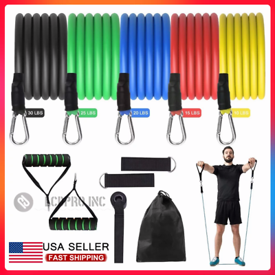 #ad 11 PCS Resistance Band Set Yoga Abs Exercise Fitness Tube Gym Home Workout Bands $13.81