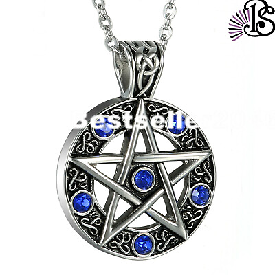 #ad Vintage Star Pentagram Pentacle Wiccan Gothic Pewter Pendant Necklace Unisex 22quot; $10.99
