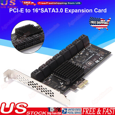 16 Port PCIE Expansion Card Controller PCIe X1 SATA3.0 Adapter 6Gbps for PC Lot $40.09