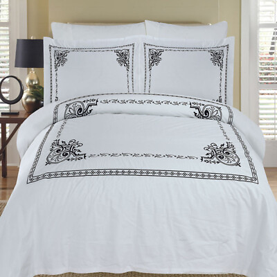 #ad Full Queen 3PC Comfortable Athena 100% Cotton Embroidered Duvet Cover Sets $54.99
