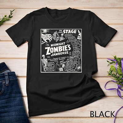 #ad Vintage Halloween Skeleton Horror Movie Midnight Zombie Show Unisex T shirt $16.99
