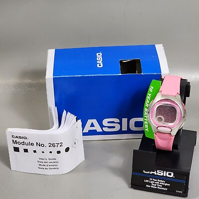 #ad Casio LW200 Ladies Wrist Watch Illuminator Pink Silver WR50M Digital LED Light $27.99