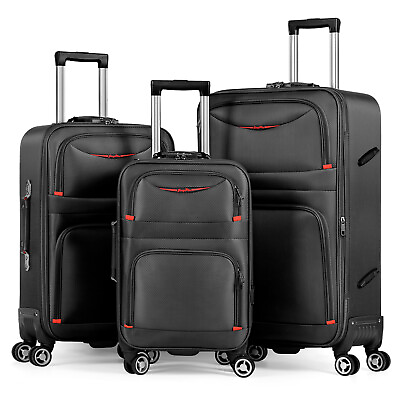 #ad 3 Piece Softside Expandable Luggage Set w Spinner Wheel Lightweight Suitcase $78.99
