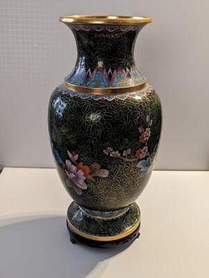 #ad STUNNING 15quot; CHINESE CLOISONNE VASE WITH FLORAL BOUQUET IN BASKET WITH BASE $377.99