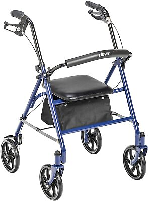 #ad Drive Medical 10257BL 1 4 Wheel Rollator Walker With Seat Steel Rolling Walker $65.00